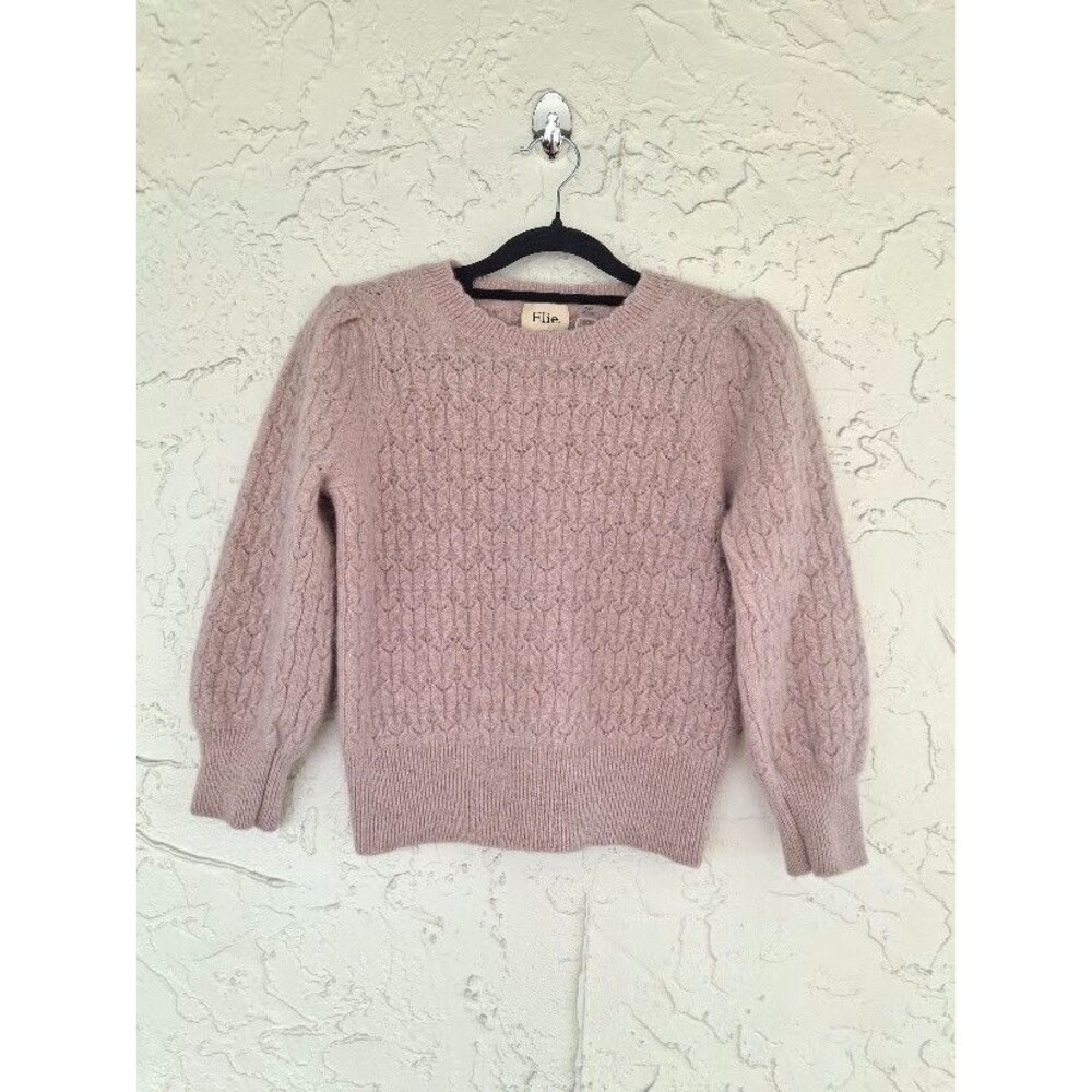 Elie Tahari NWT 100% Cashmere Sweater M Dusty Rose Cable Knit Puff Sleeve Luxury